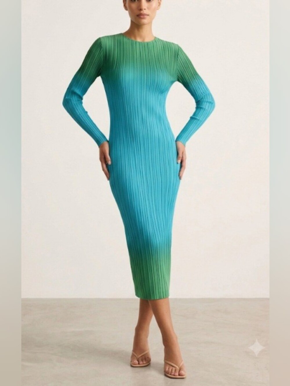 Arthur Apparel Box Pleat Midi Dress in Green Orb - Size 4 / S